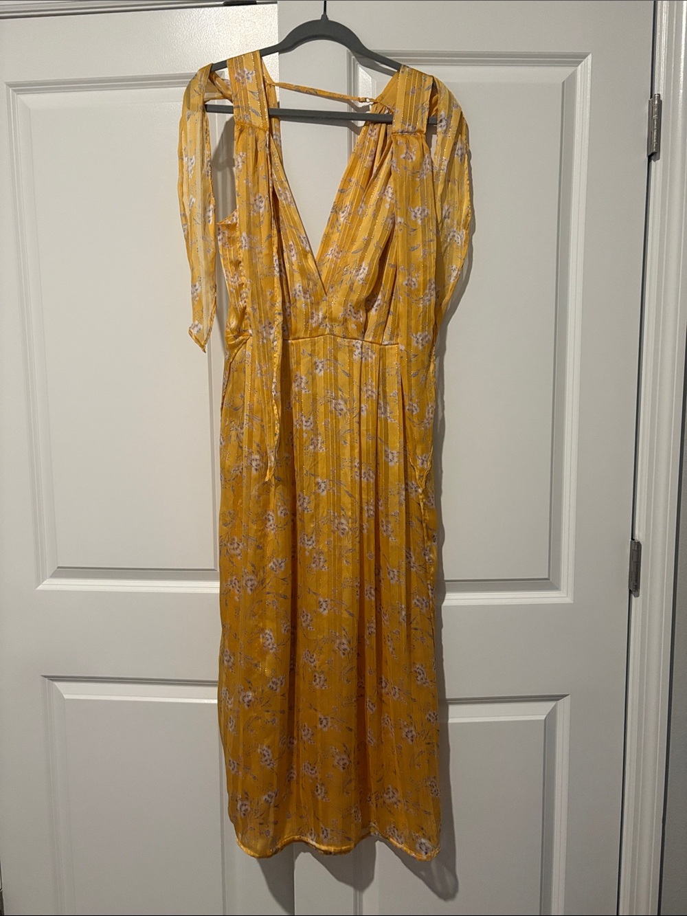 Sabina Musayev Mustard Yellow Floral V-Neck Maxi Dress